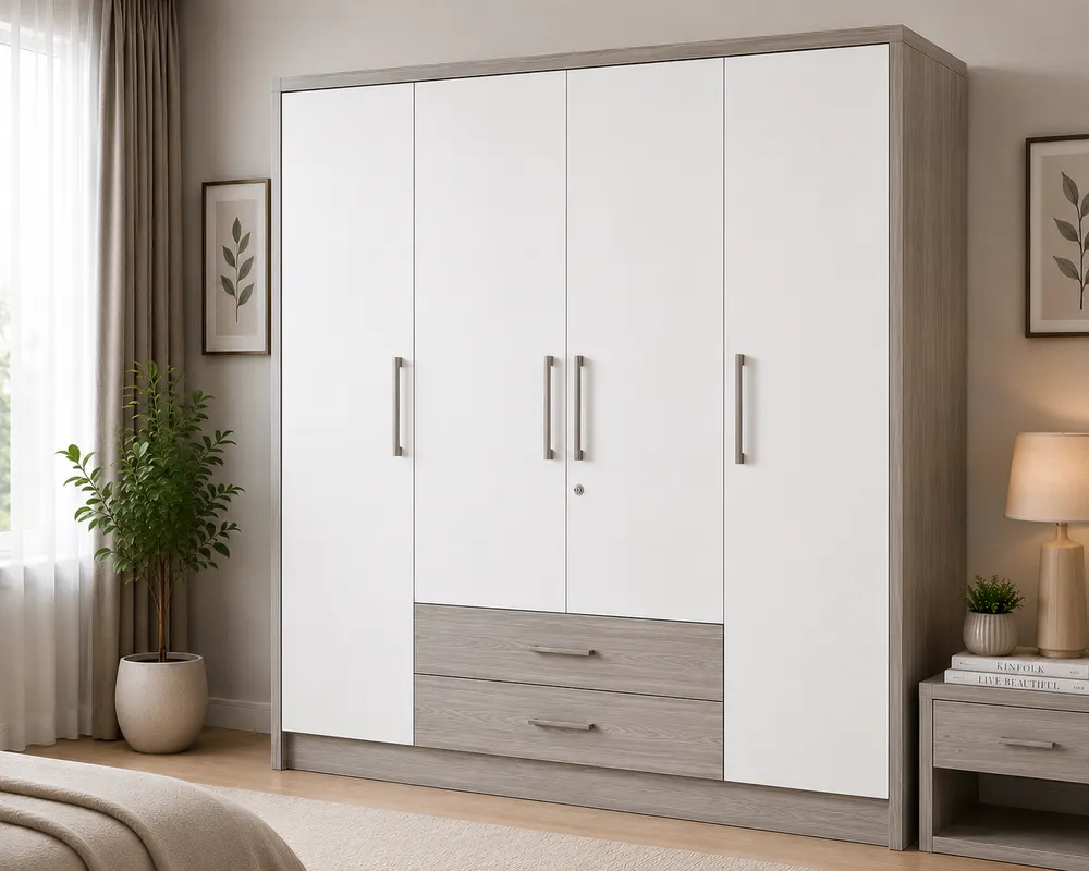 Ash Grey Four-Door Drawer Wardrobe — main view