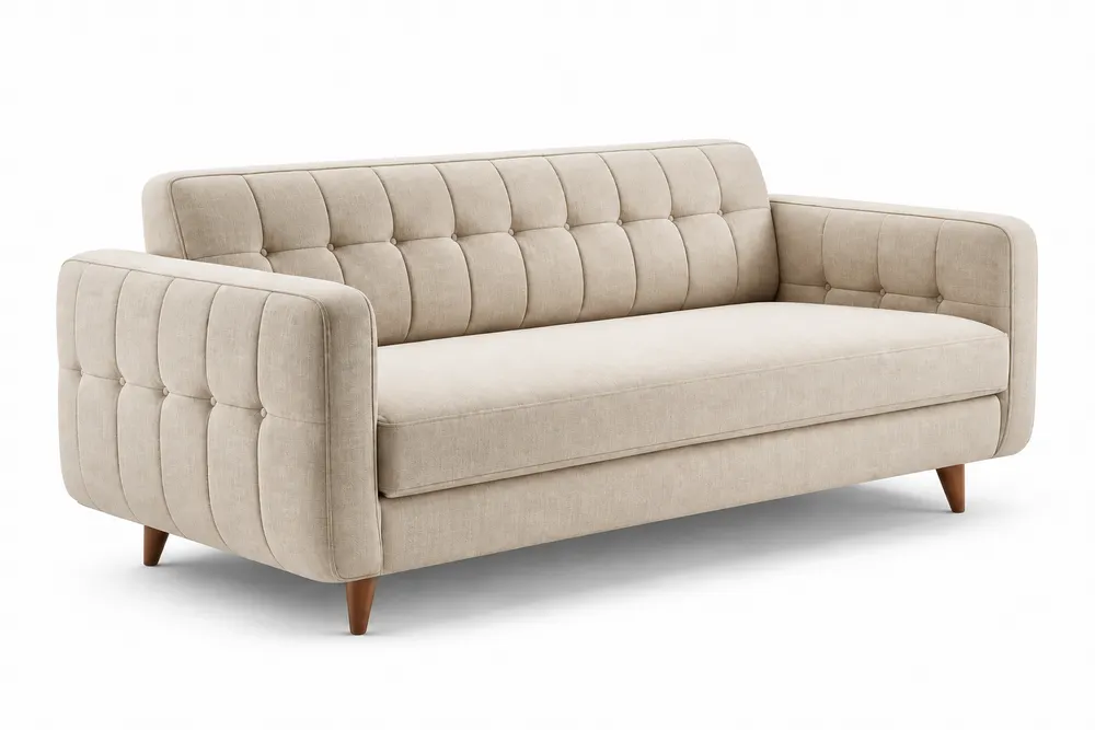 Beige Tufted Bench-Seat Sofa — main view