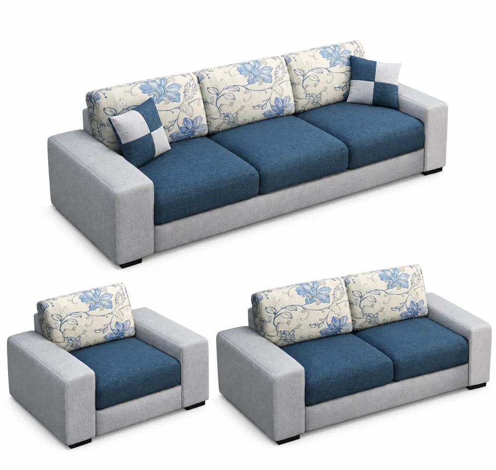 Blue and Grey Cushion-Back Seating Set — main view