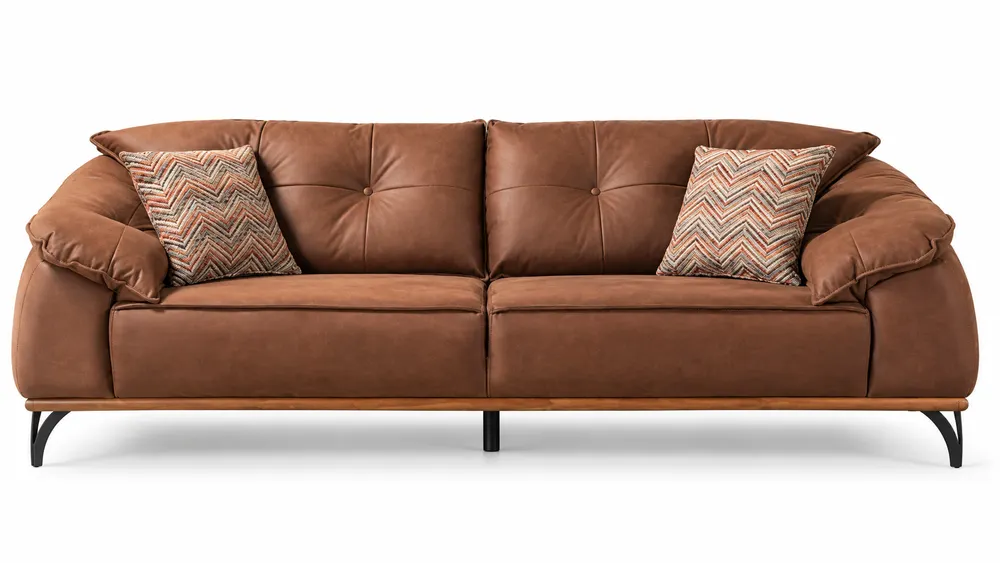 Brown Rounded-Arm Sofa — main view