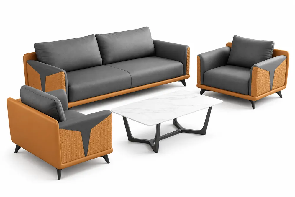 Charcoal and Tan Panel Seating Set — main view