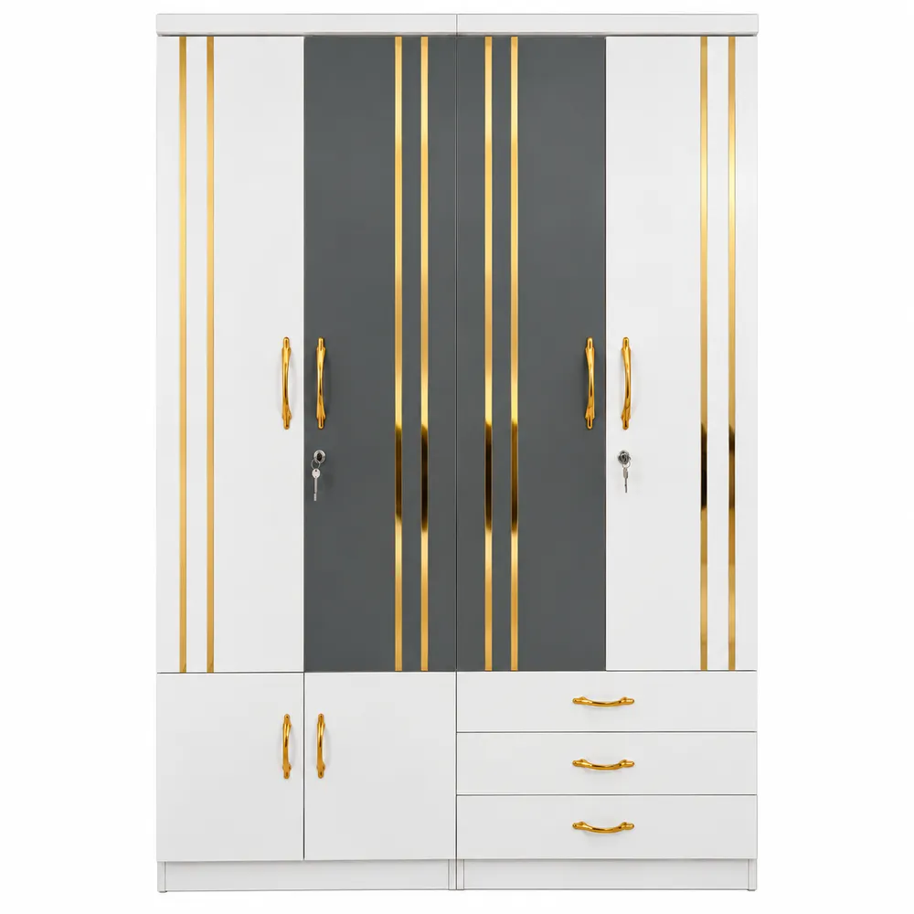 Charcoal and White Four-Door Wardrobe — main view