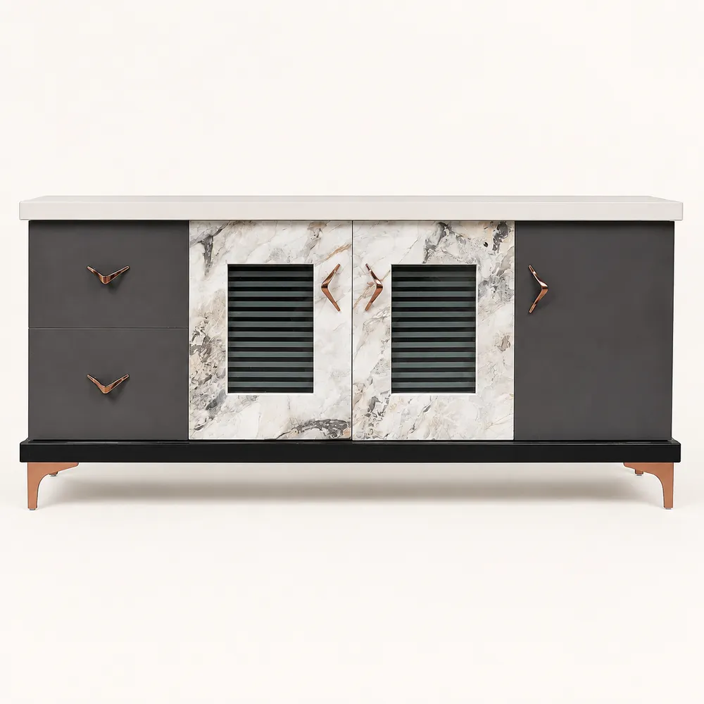 Charcoal Marble-Look Storage Sideboard — main view