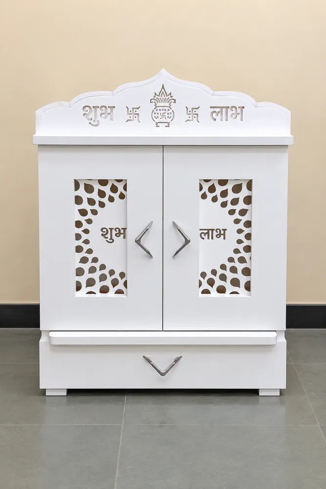 Compact White Leaf-Jali Mandir — design reference