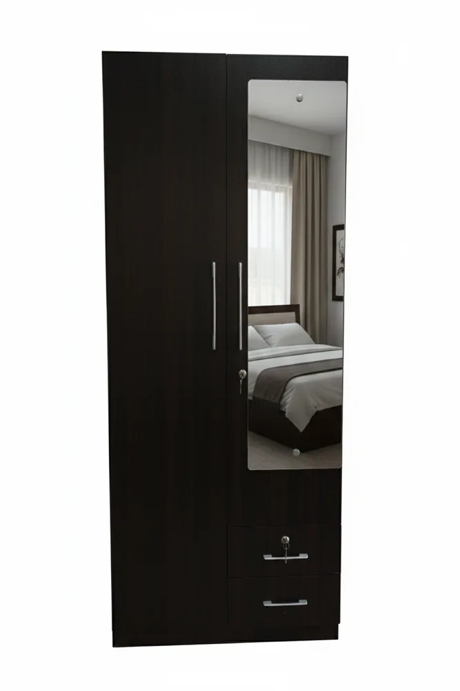 Dark Two-Door Mirror Wardrobe — main view