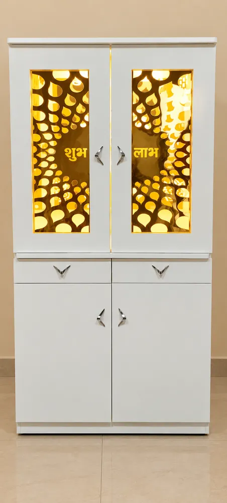 Gold-Backlit Twin-Drawer Mandir — design reference