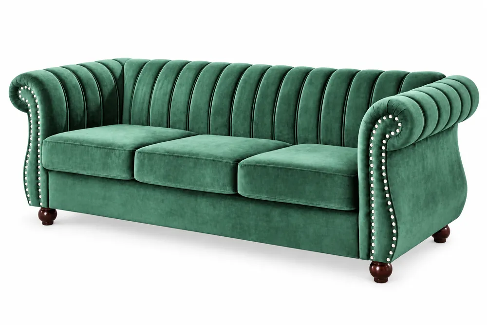 Green Scroll-Arm Sofa — main view