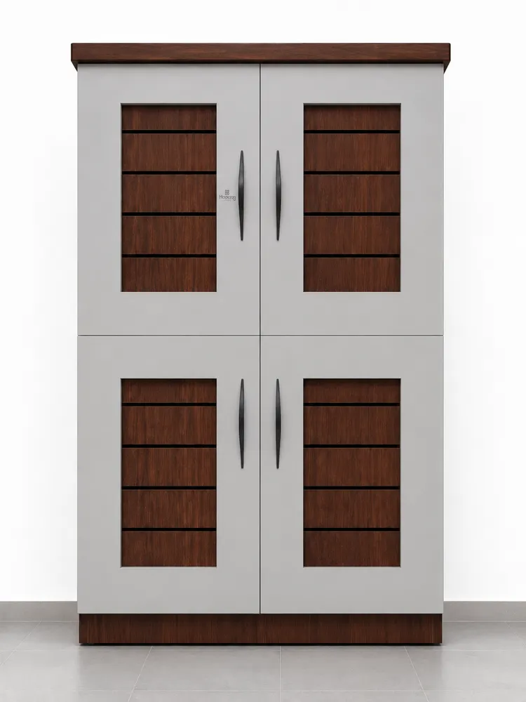 Grey and Walnut Slat-Panel Cabinet — main view