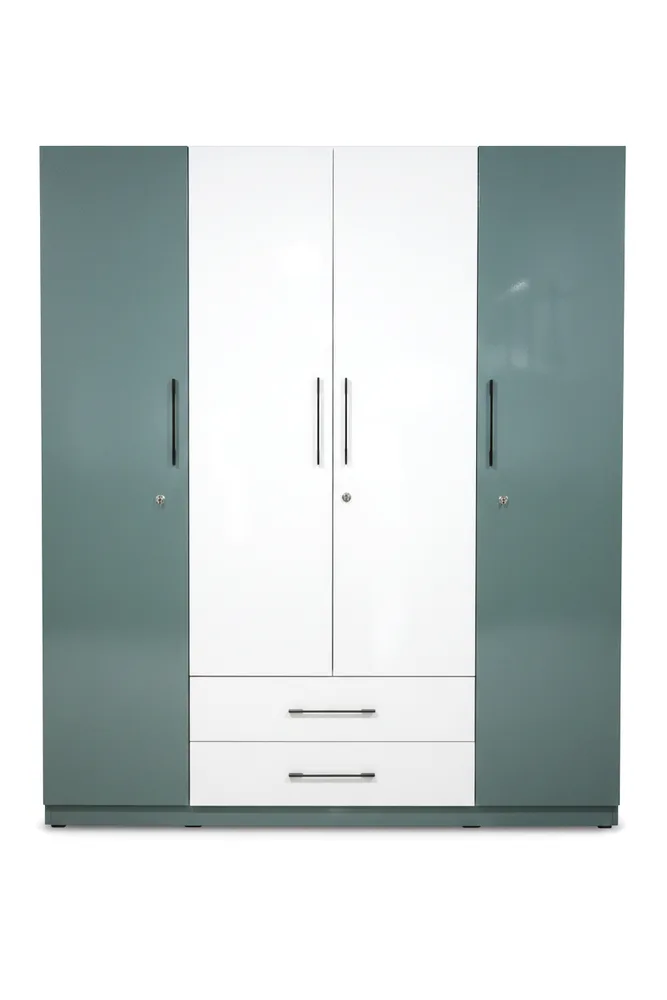 Grey Four-Door Wardrobe with Central Drawers — main view