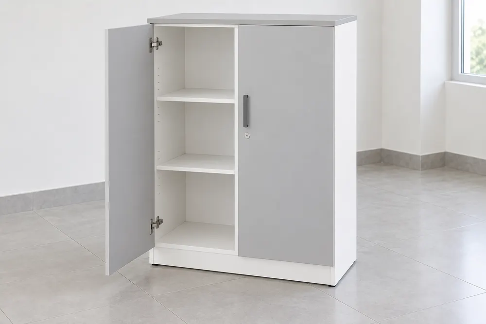 Grey Two-Door Filing Cabinet — main view