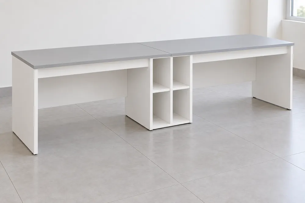 Grey Workstation with Central Shelves — main view
