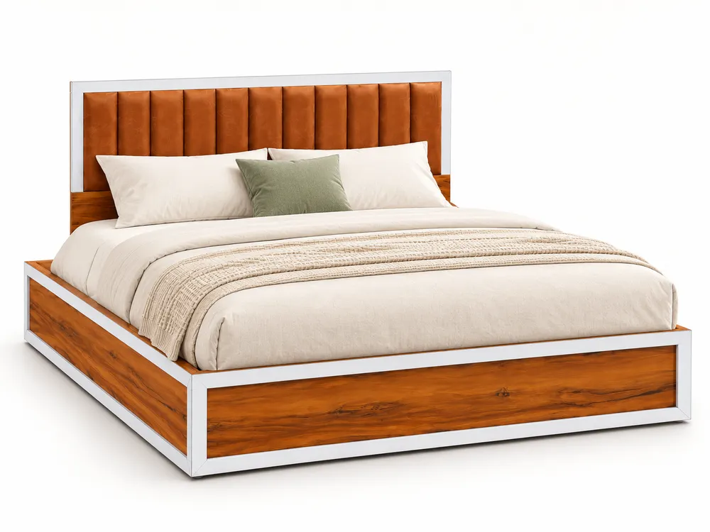 Honey-Wood Bed with Padded Headboard — main view
