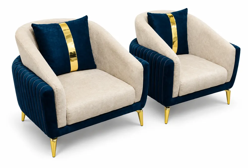Ivory and Navy Armchair Pair — main view