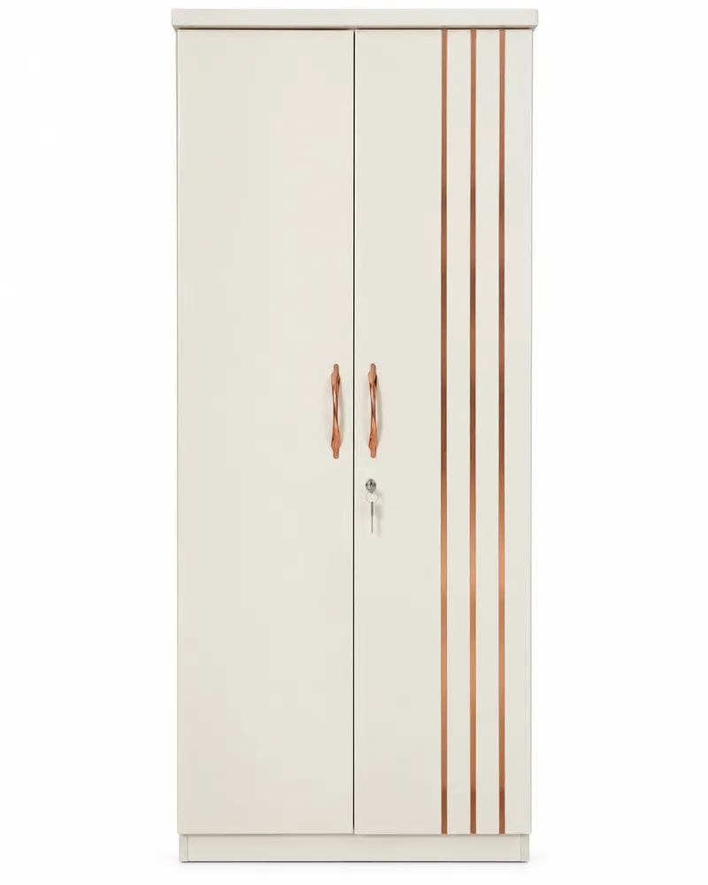 Ivory Two-Door Wardrobe with Rose-Gold Strips — main view