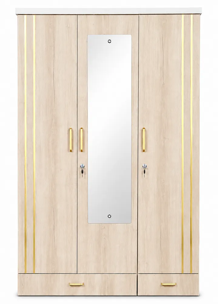 Light Wood Mirror Wardrobe with Gold Accents — main view