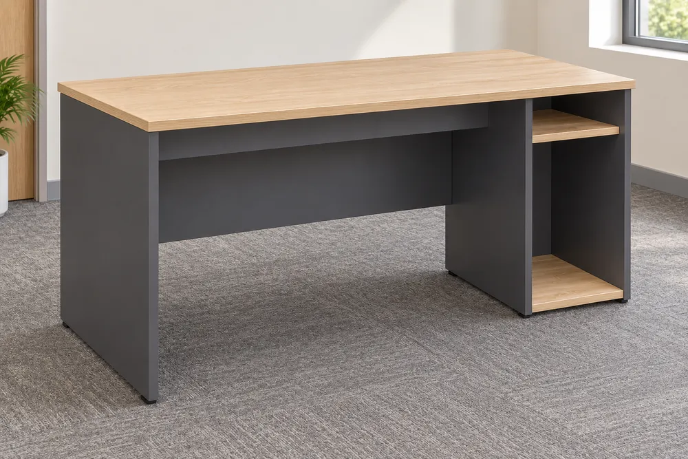 Oak and Charcoal Desk with Open Bay — main view
