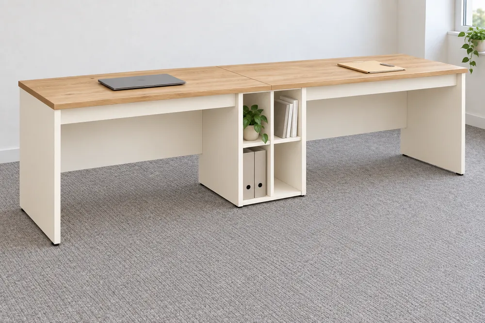 Oak Workstation with Central Shelves — main view