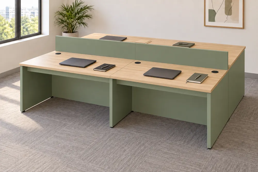 Oak Workstation with Sage Panels — main view