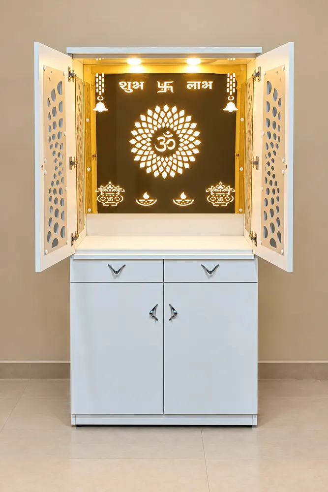 Om-Back Mandir with Twin Drawers — design reference