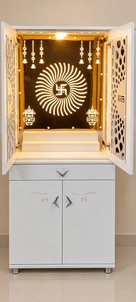 Open White Mandir with Gold Motif — design reference