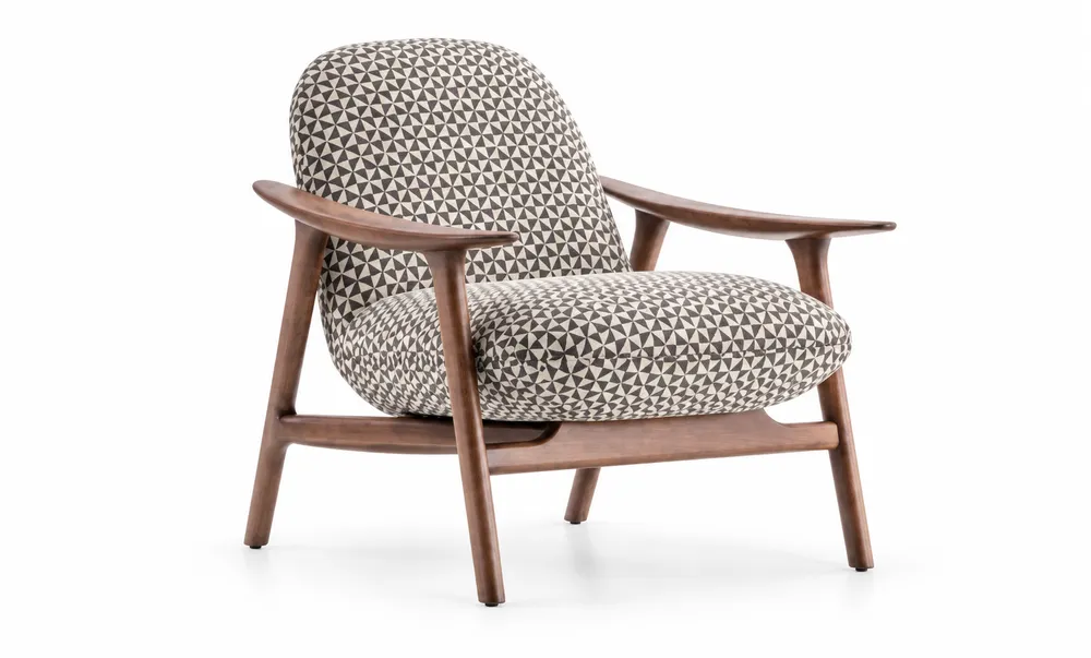 Patterned Wood-Frame Armchair — main view