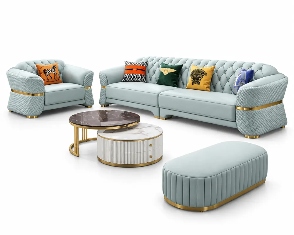 Powder-Blue Seating and Ottoman Set — main view