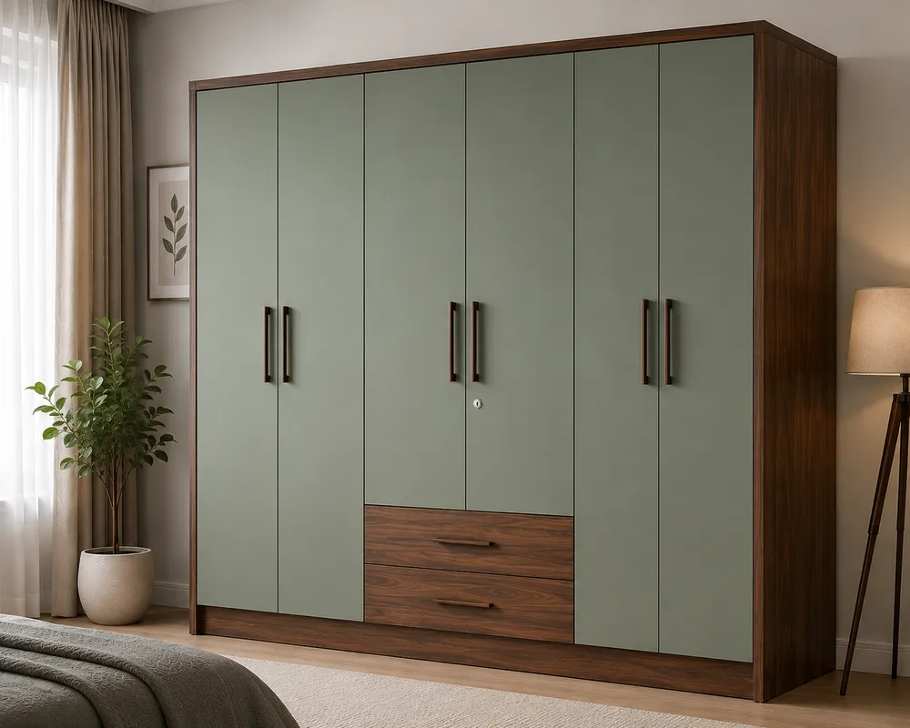 Sage and Walnut Wide Storage Wardrobe — main view