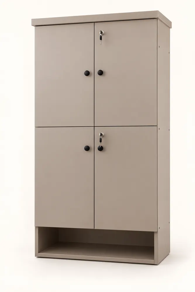 Taupe Four-Door Shoe Cabinet — main view