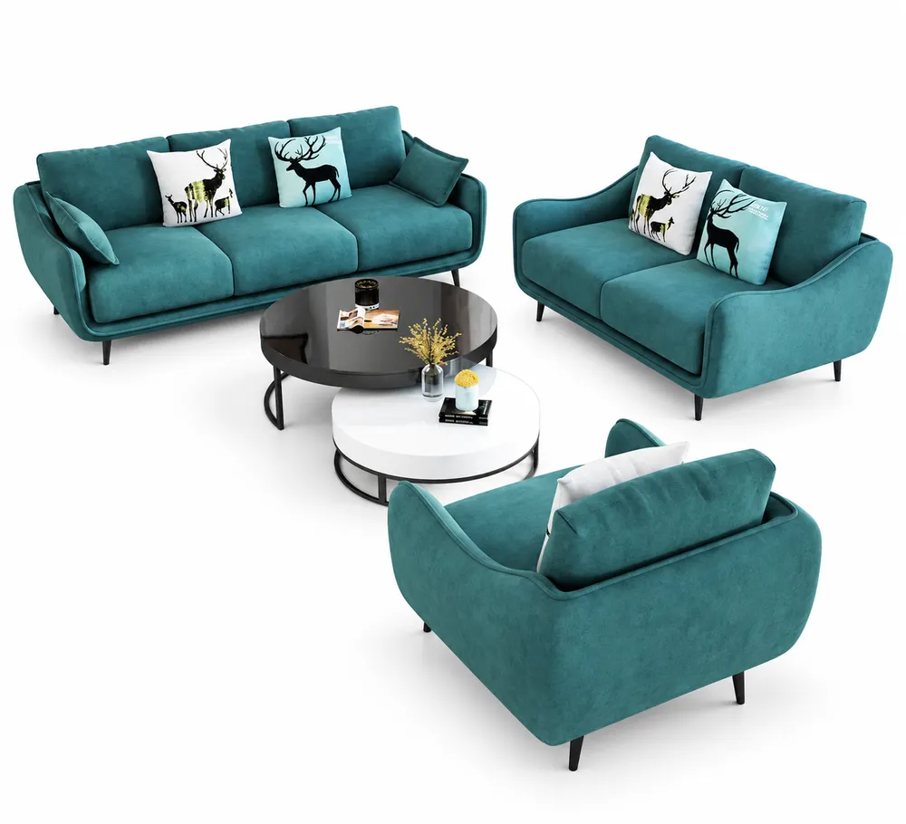 Teal Button-Back Seating Set — main view