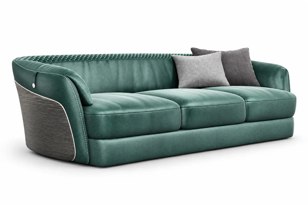 Teal Curved-Side Three-Seater Sofa — main view