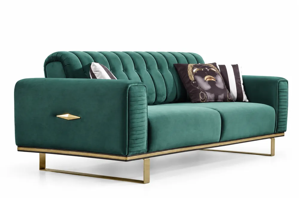 Teal Sofa with Gold Frame — main view
