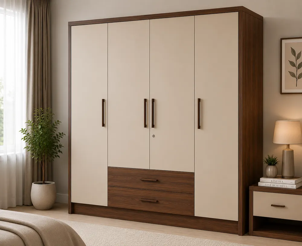 Walnut and White Four-Door Wardrobe — main view