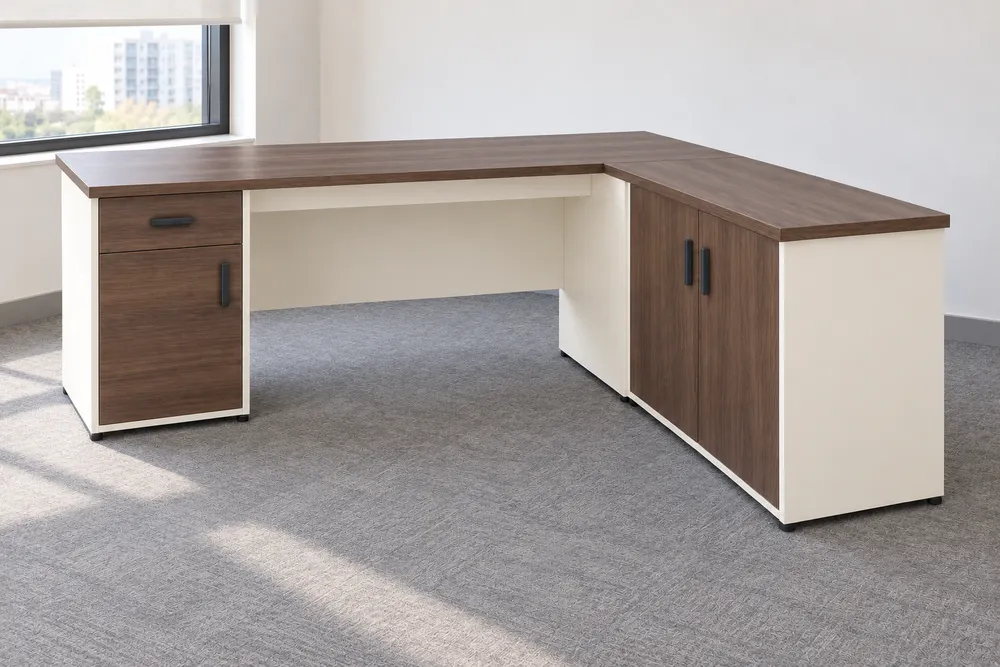 Walnut L-Shaped Office Desk — main view