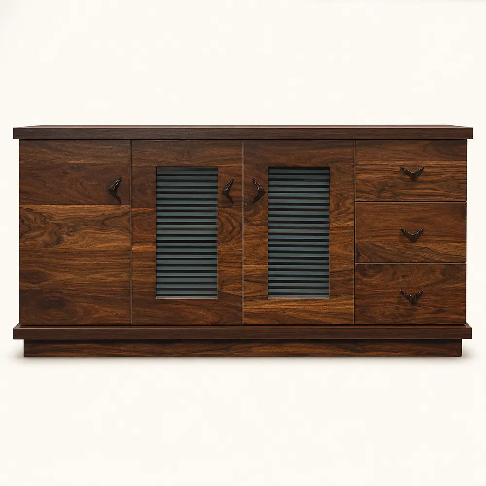 Walnut Ribbed-Door Storage Sideboard — main view