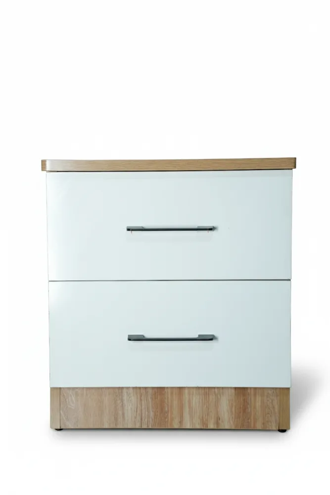 White and Oak Two-Drawer Bedside Table — main view