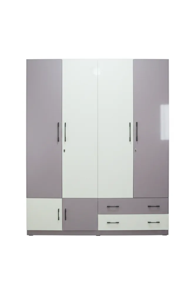 White and Plum Four-Door Drawer Wardrobe — main view