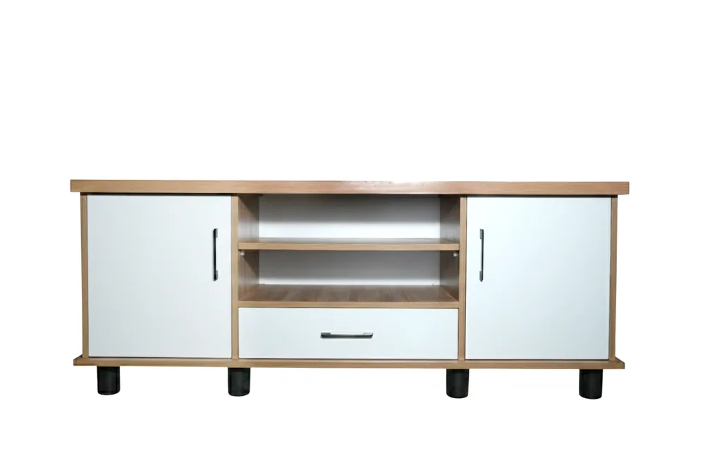 White and Wood Single-Drawer TV Cabinet — main view