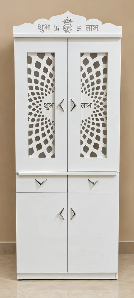 White Double-Drawer Jali Mandir — design reference