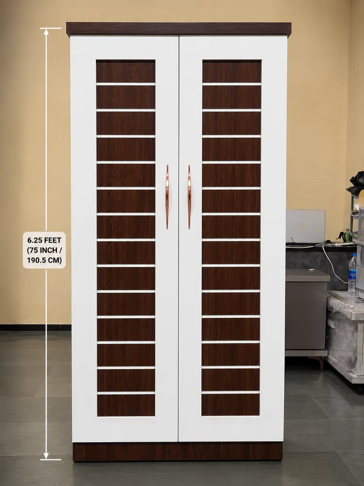 White Frame Slat-Panel Wardrobe — main view