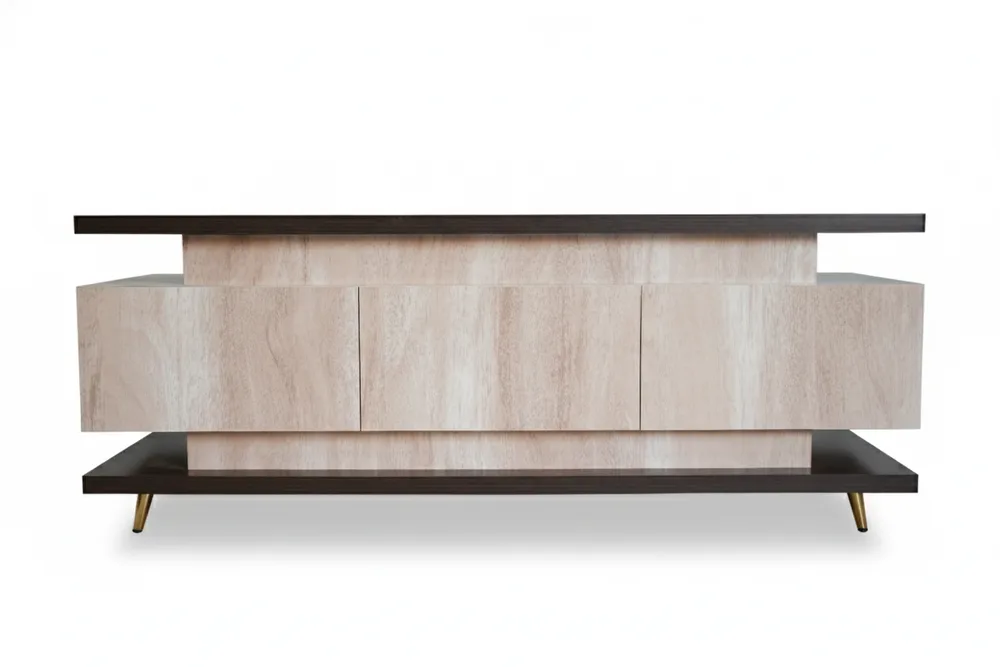 Wood and Ivory Three-Drawer Media Cabinet — main view
