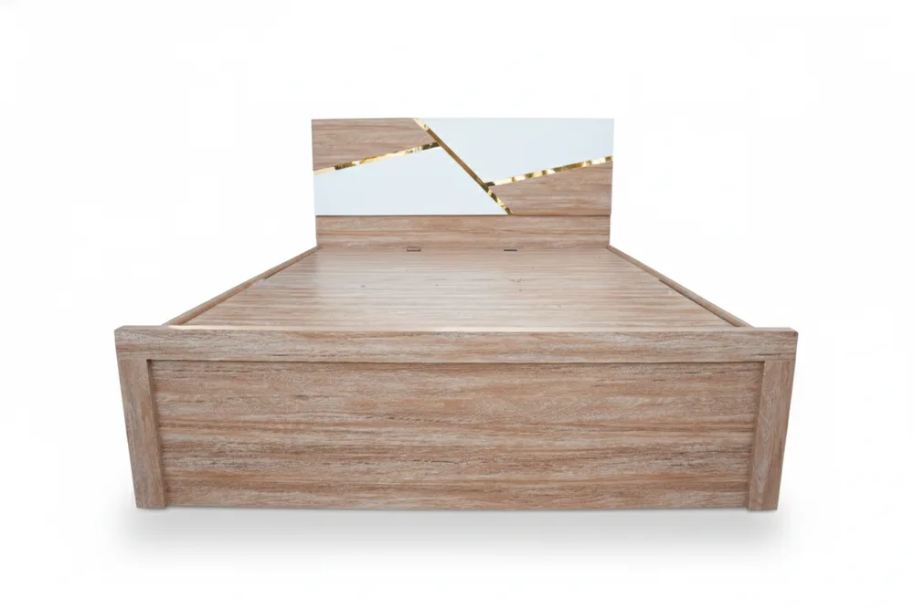 Wood Bed with Angular White Headboard — main view